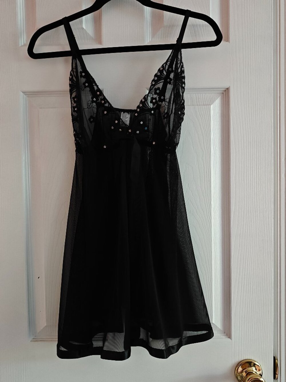 Women's Lingerie Lace Babydoll Nightdress Black Sheer Slip Dress XL